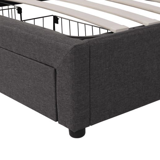 Cama estofada 160*200 - LED, armazenamento hidráulico, gavetas e cabeceira rebatível - cinzento