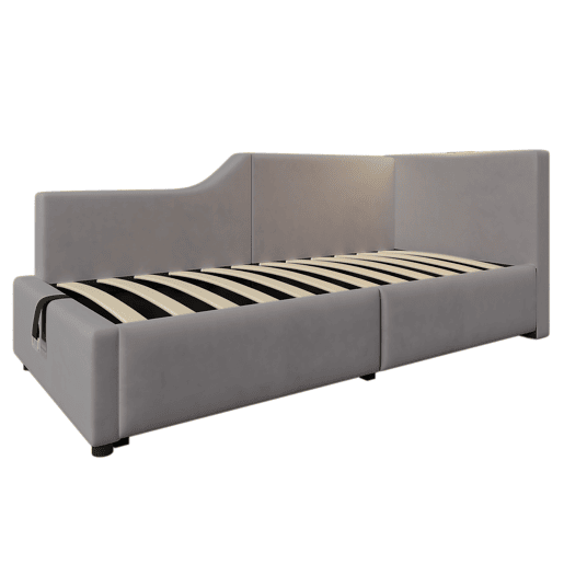 Cama para contentores 90x190cm - Sofá-cama de veludo - com luz de leitura e portas de carregamento - com base de ripas - Cinzento