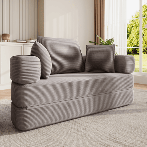 Sofá-cama dobrável 2 lugares fixa,sofá compressível de tecido,cinza Sofá-cama dobrável 2 lugares fixa,sofá compressível de tecido,cinza