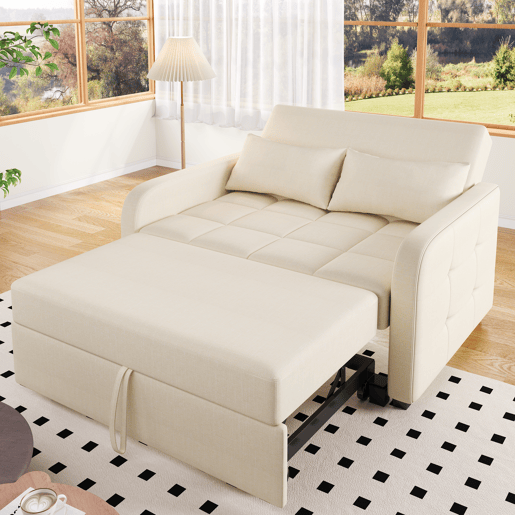 Sofá-cama 2 lugares conversível de algodão e linho,bege Sofá-cama 2 lugares conversível de algodão e linho,bege