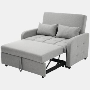Sofá-cama 2 lugares conversível de algodão e linho,cinza claro