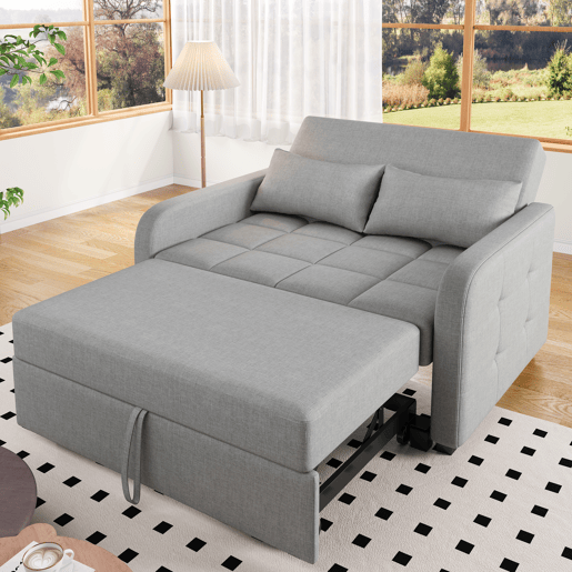 Sofá-cama 2 lugares conversível de algodão e linho,cinza claro