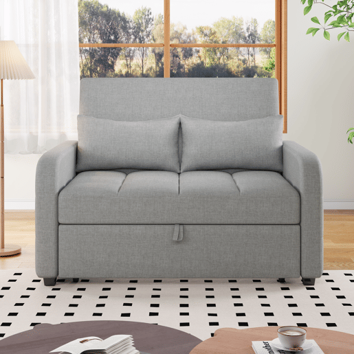 Sofá-cama 2 lugares conversível de algodão e linho,cinza claro