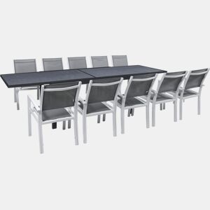 Conjunto de Mobiliário de Jardim Lagos - 200320 x 105 x 76 cm - 10 Cadeiras - Cinza Escuro