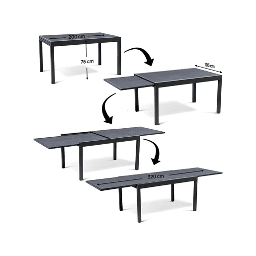 Conjunto de Mobiliário de Jardim Lagos - 200320 x 105 x 76 cm - 10 Cadeiras - Cinza Escuro