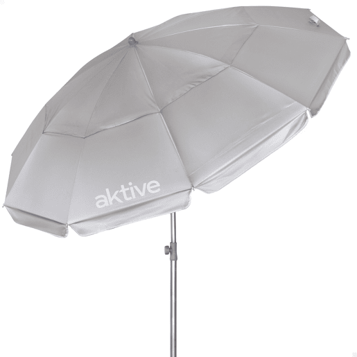 Aktive Guarda-sol de praia com 10 varetas, 220 cm, cinza, inclinável, proteção UV50 Aktive Guarda-sol de praia com 10 varetas, 220 cm, cinza, inclinável, proteção UV50