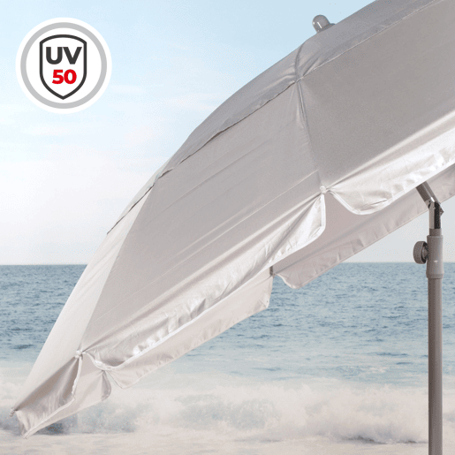 Aktive Guarda-sol de praia com 10 varetas, 220 cm, cinza, inclinável, proteção UV50 Aktive Guarda-sol de praia com 10 varetas, 220 cm, cinza, inclinável, proteção UV50