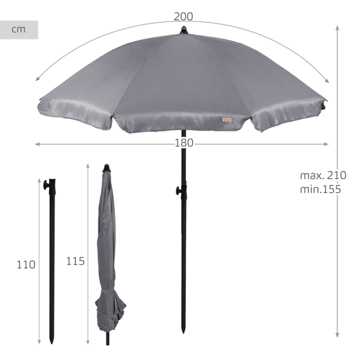 Aktive Guarda-sol cinza escuro de 200 cm com capa Aktive Guarda-sol cinza escuro de 200 cm com capa
