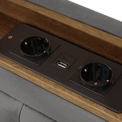Cama estofada 140x200 - com função de carregamento USB C, cabeceira e arrumação - Cinza Cama estofada 140x200 - com função de carregamento USB C, cabeceira e arrumação - Cinza