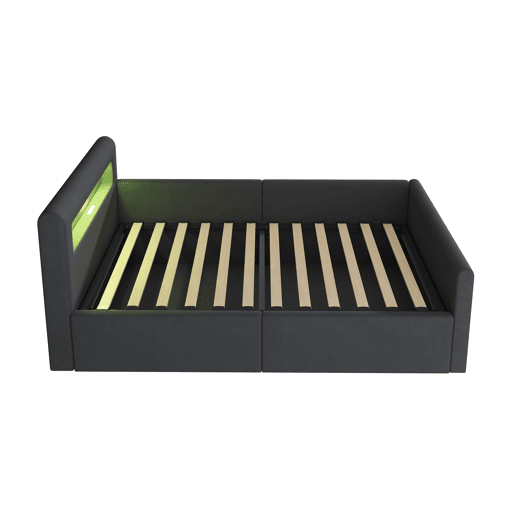 Cama infantil 90x200 cm - Com LED, luz noturna, porta USB, prateleira, armazenamento hidráulico, cama individual, para meninos e meninas, tecido de veludo - Cinza escuro Cama infantil 90x200 cm - Com LED, luz noturna, porta USB, prateleira, armazenamento hidráulico, cama individual, para meninos e meninas, tecido de veludo - Cinza escuro