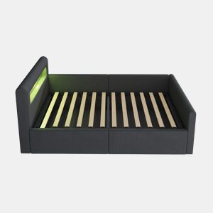 Cama infantil 90x200 cm - Com LED, luz noturna, porta USB, prateleira, armazenamento hidráulico, cama individual, para meninos e meninas, tecido de veludo - Cinza escuro