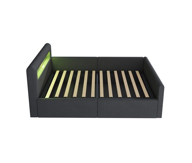 Cama infantil 90x200 cm - con led, luz nocturna, puerto usb, estante, almacenamiento hidráulico, cama individual, para niños y niñas, tela de