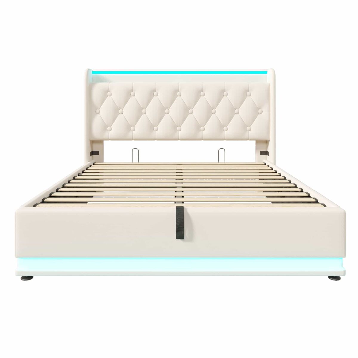 Cama contenedor de piel sintética de 160x200 cm - con led y enchufes usb y tipo c - blanco