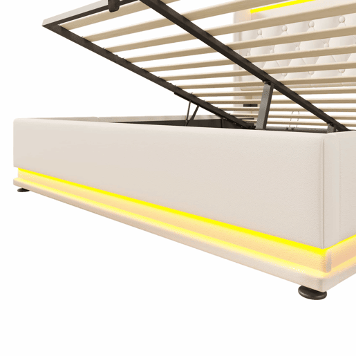 Cama contentora em pele sintética 160x200 cm - com LED e fichas USB e tipo C - Branco