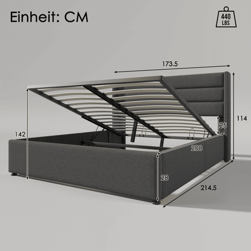 Cama para arrumação de roupa de cama 160x200 cm com estrado de ripas - Cinzento Cama para arrumação de roupa de cama 160x200 cm com estrado de ripas - Cinzento