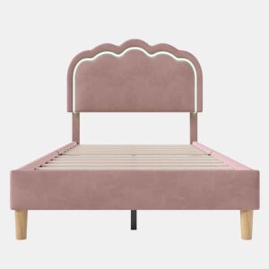 Cama estofada em veludo 90x190 - com LED e estrado - Rosa