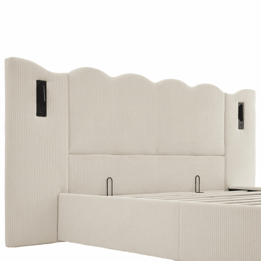 Cama contentora 180x200 cm em veludo cotelê - com luz de leitura e função de carregamento - com mola de caixa - Bege Cama contentora 180x200 cm em veludo cotelê - com luz de leitura e função de carregamento - com mola de caixa - Bege