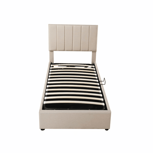 Cama estofada em linho com arrumação - 90x200 cm - Bege Cama estofada em linho com arrumação - 90x200 cm - Bege