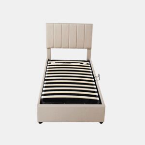 Cama estofada em linho com arrumação - 90x200 cm - Bege