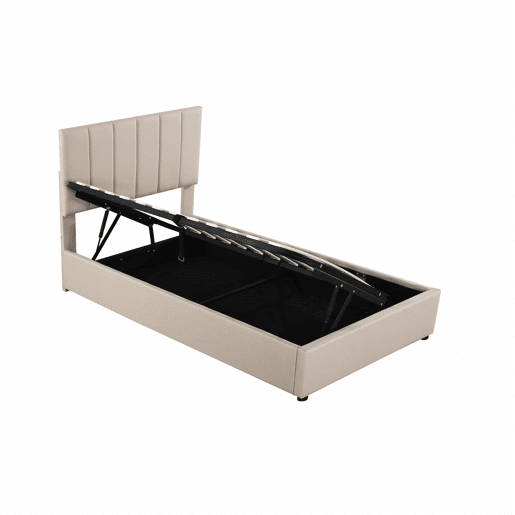 Cama estofada em linho com arrumação - 90x200 cm - Bege Cama estofada em linho com arrumação - 90x200 cm - Bege