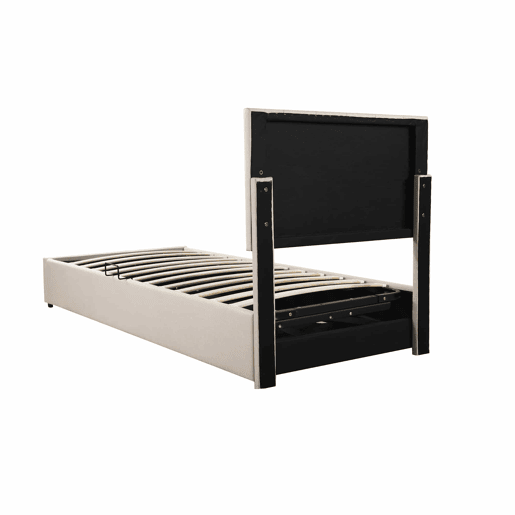 Cama estofada em linho com arrumação - 90x200 cm - Bege Cama estofada em linho com arrumação - 90x200 cm - Bege