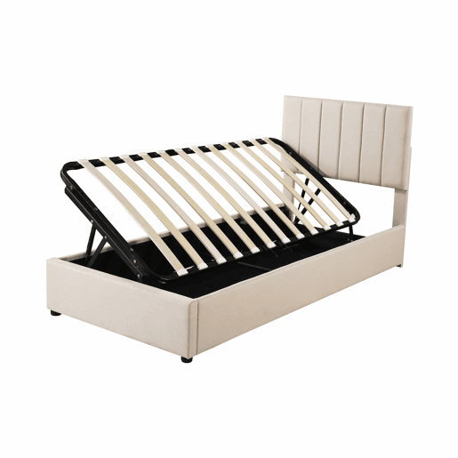 Cama estofada em linho com arrumação - 90x200 cm - Bege Cama estofada em linho com arrumação - 90x200 cm - Bege