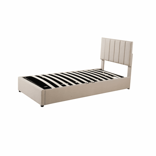 Cama estofada em linho com arrumação - 90x200 cm - Bege Cama estofada em linho com arrumação - 90x200 cm - Bege
