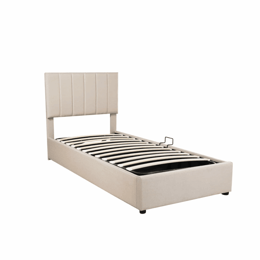 Cama estofada em linho com arrumação - 90x200 cm - Bege Cama estofada em linho com arrumação - 90x200 cm - Bege