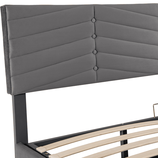 Cama de contentor em veludo com estrado de ripas + cabeceira regulável - 160x200cm - Cinzento Cama de contentor em veludo com estrado de ripas + cabeceira regulável - 160x200cm - Cinzento