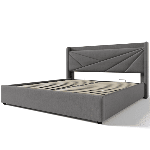 Cama contentora em tecido de linho 180x200 cm - com porta USB e estrado - Cinzento