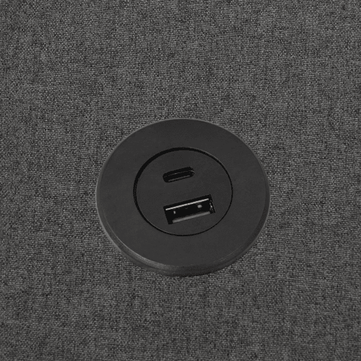 Cama contentora em tecido de linho 180x200 cm - com porta USB e estrado - Cinzento