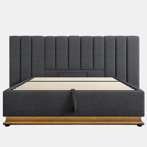 Cama contentora estofada em linho 180×200cm - com LED e carga - com estrado - Cinzento