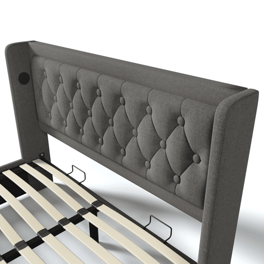 Cama estofada 140*200 cm - Material algodão, cama hidráulica com arrumação, cabeceira acolchoada com carregador USB tipo C, função LED em 3 lados - Cinza Cama estofada 140*200 cm - Material algodão, cama hidráulica com arrumação, cabeceira acolchoada com carregador USB tipo C, função LED em 3 lados - Cinza