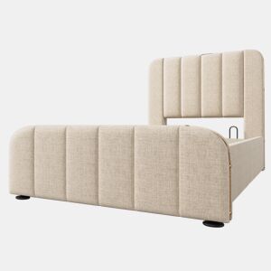 Cama de arrumação em tecido de linho 90x200 cm - com carregamento USB e tipo C - decorada com riscas douradas - Bege