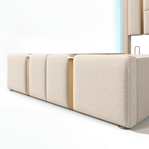 Cama estofada 90x200 - Cama com arrumação, função de carregamento USB Tipo C, controlo por APP, LED - Bege