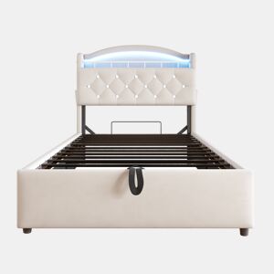 Cama infantil 90x200 - Cama multifuncional com arrumação, LED e USB - Bege
