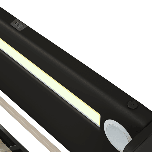 Cama contentora estofada em pele 160x200 cm com LED, leitor Bluetooth e portas de carregamento USB - com estrado de molas - Preto Cama contentora estofada em pele 160x200 cm com LED, leitor Bluetooth e portas de carregamento USB - com estrado de molas - Preto