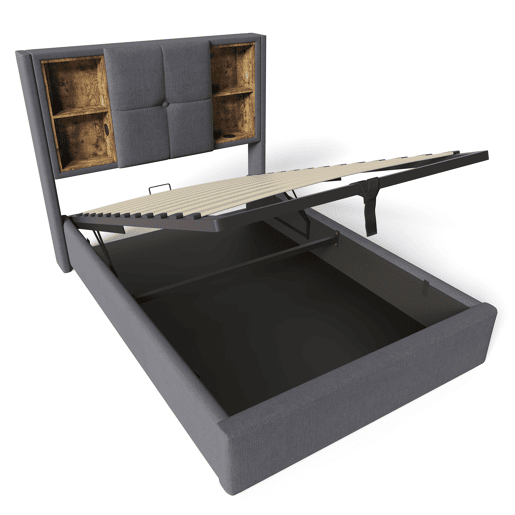 Cama individual 90x200 cm - Carregamento sem fios USB C, com arrumação e estrado de madeira - Cinza algodão Cama individual 90x200 cm - Carregamento sem fios USB C, com arrumação e estrado de madeira - Cinza algodão