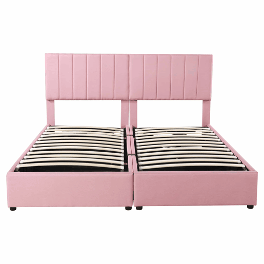 Sofá-cama estofado em tecido de linho - 180x200 cm - transformável em 2 camas individuais - Rosa