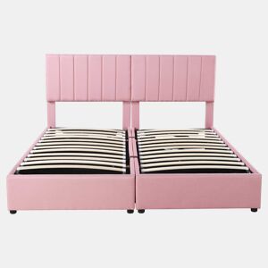 Sofá-cama estofado em tecido de linho - 180x200 cm - transformável em 2 camas individuais - Rosa