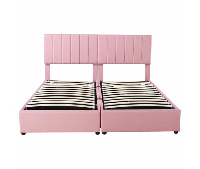 Cama canapé tapizada en tejido de lino - 180x200 cm - convertible en 2 camas individuales - rosa