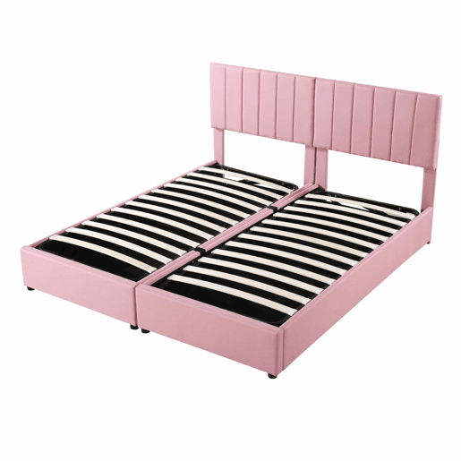 Sofá-cama estofado em tecido de linho - 180x200 cm - transformável em 2 camas individuais - Rosa