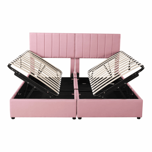 Sofá-cama estofado em tecido de linho - 180x200 cm - transformável em 2 camas individuais - Rosa