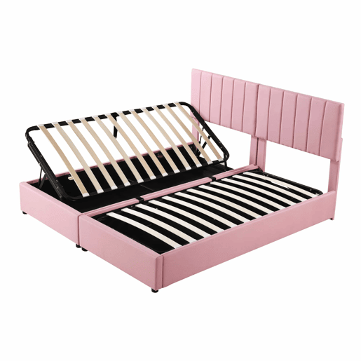Sofá-cama estofado em tecido de linho - 180x200 cm - transformável em 2 camas individuais - Rosa