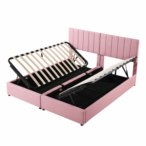 Sofá-cama estofado em tecido de linho - 180x200 cm - transformável em 2 camas individuais - Rosa