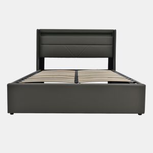 Cama estofada 140x200 - Cama funcional com iluminação LED - Cinza