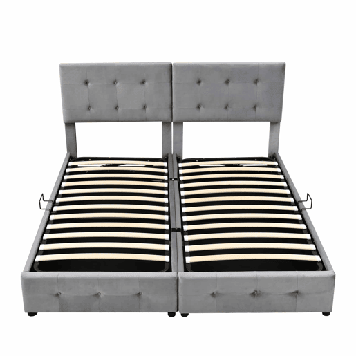 Cama contentor estofada 180x200cm em veludo - convertível em 2 camas individuais - Cinzento Cama contentor estofada 180x200cm em veludo - convertível em 2 camas individuais - Cinzento