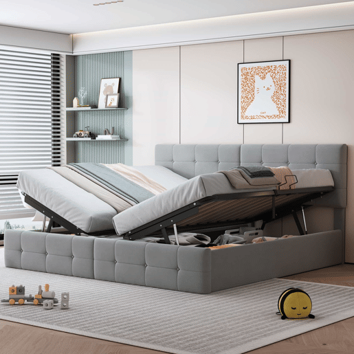 Cama contentor estofada 180x200cm em veludo - convertível em 2 camas individuais - Cinzento Cama contentor estofada 180x200cm em veludo - convertível em 2 camas individuais - Cinzento