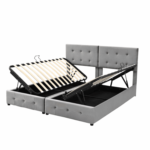 Cama contentor estofada 180x200cm em veludo - convertível em 2 camas individuais - Cinzento Cama contentor estofada 180x200cm em veludo - convertível em 2 camas individuais - Cinzento