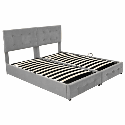 Cama contentor estofada 180x200cm em veludo - convertível em 2 camas individuais - Cinzento Cama contentor estofada 180x200cm em veludo - convertível em 2 camas individuais - Cinzento